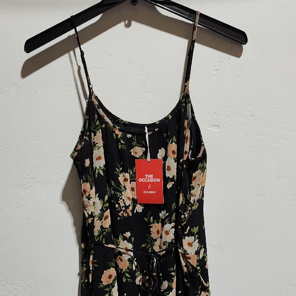 Old Navy Black Dress with Floral Print, L Tall,New